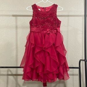 American Princess Beautiful Dark Red Flower and Sequin Frill Dress